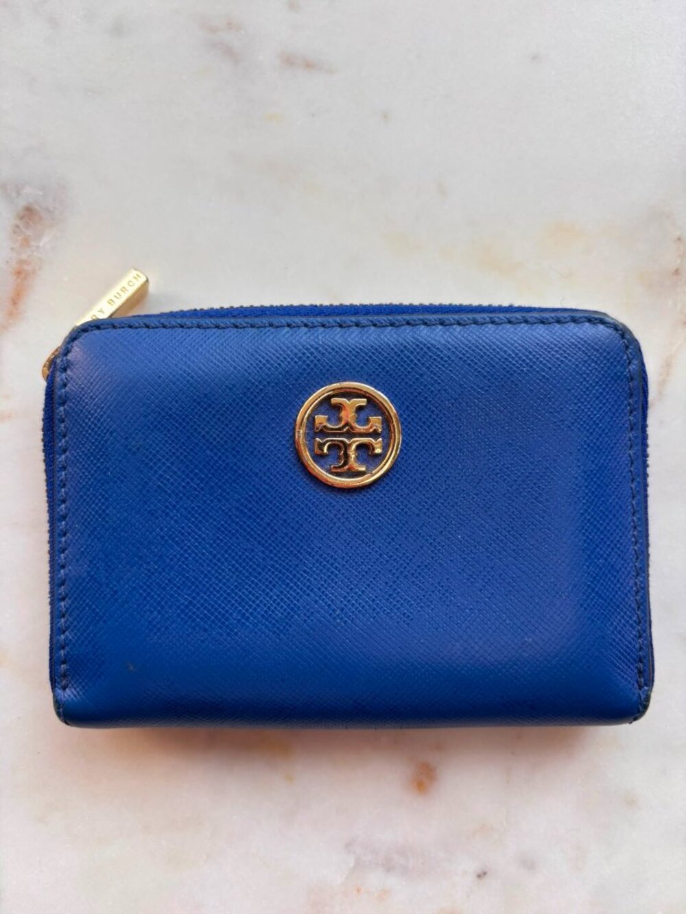 Tory Burch Robinson Saffiano Leather Zip Coin Case Key Pouch Cobalt Blue (2014)